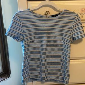 Blue and grey striped top